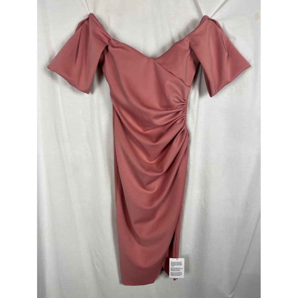 NWT Asos Design Blush Pink Off the Shoulder Ruched Bodycon Midi Dress
